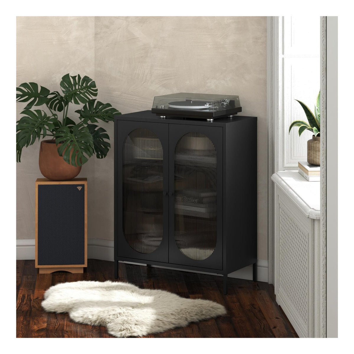 Luna Metal Accent Cabinet with Fluted Glass Doors, view 4