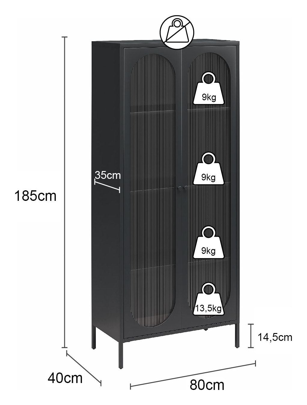 Luna Tall Metal Cabinet with Fluted Glass Doors, view 12