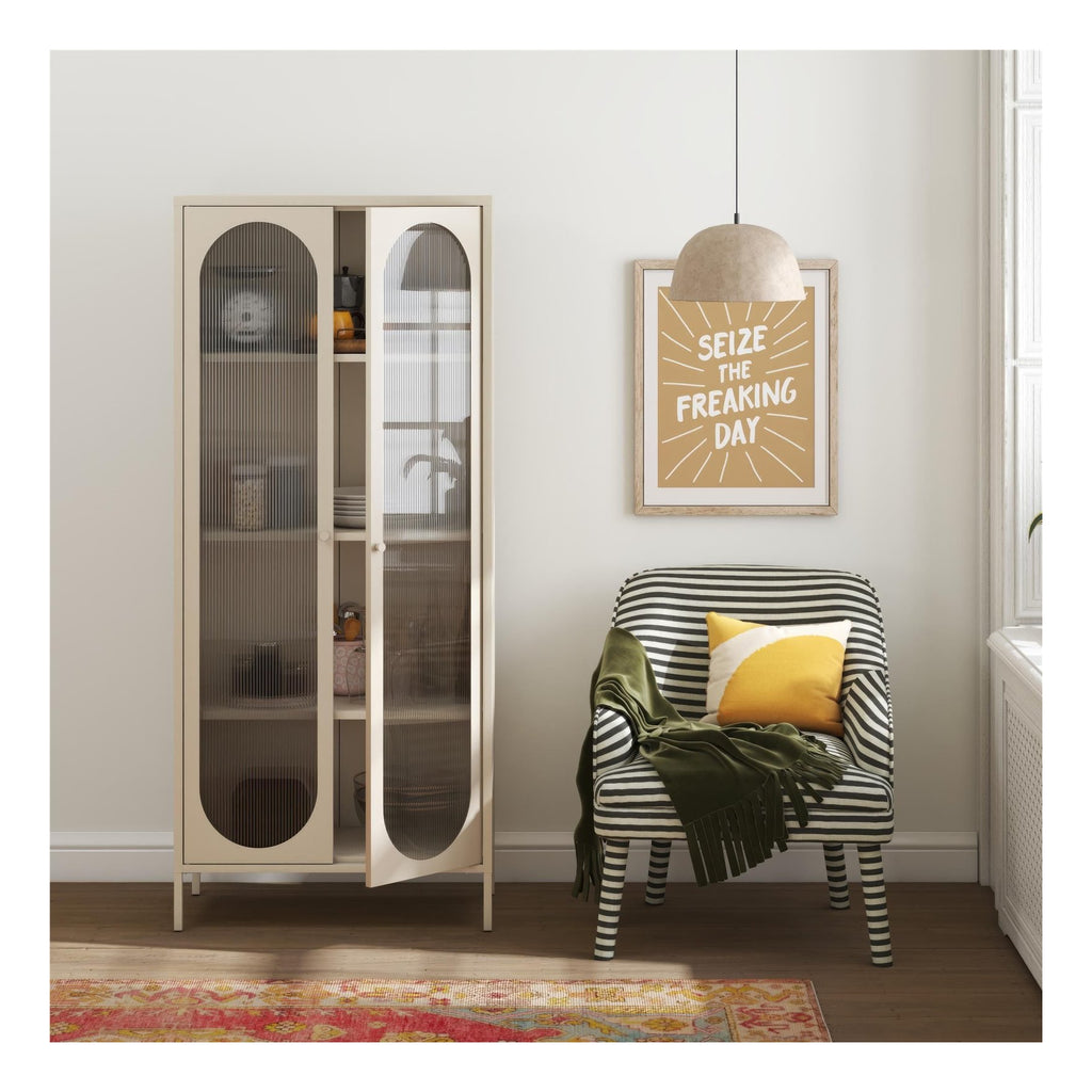 Luna Tall Metal Cabinet with Fluted Glass Doors, view 13