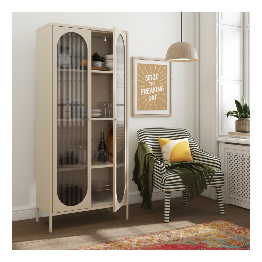 Luna Tall Metal Cabinet with Fluted Glass Doors, view 14
