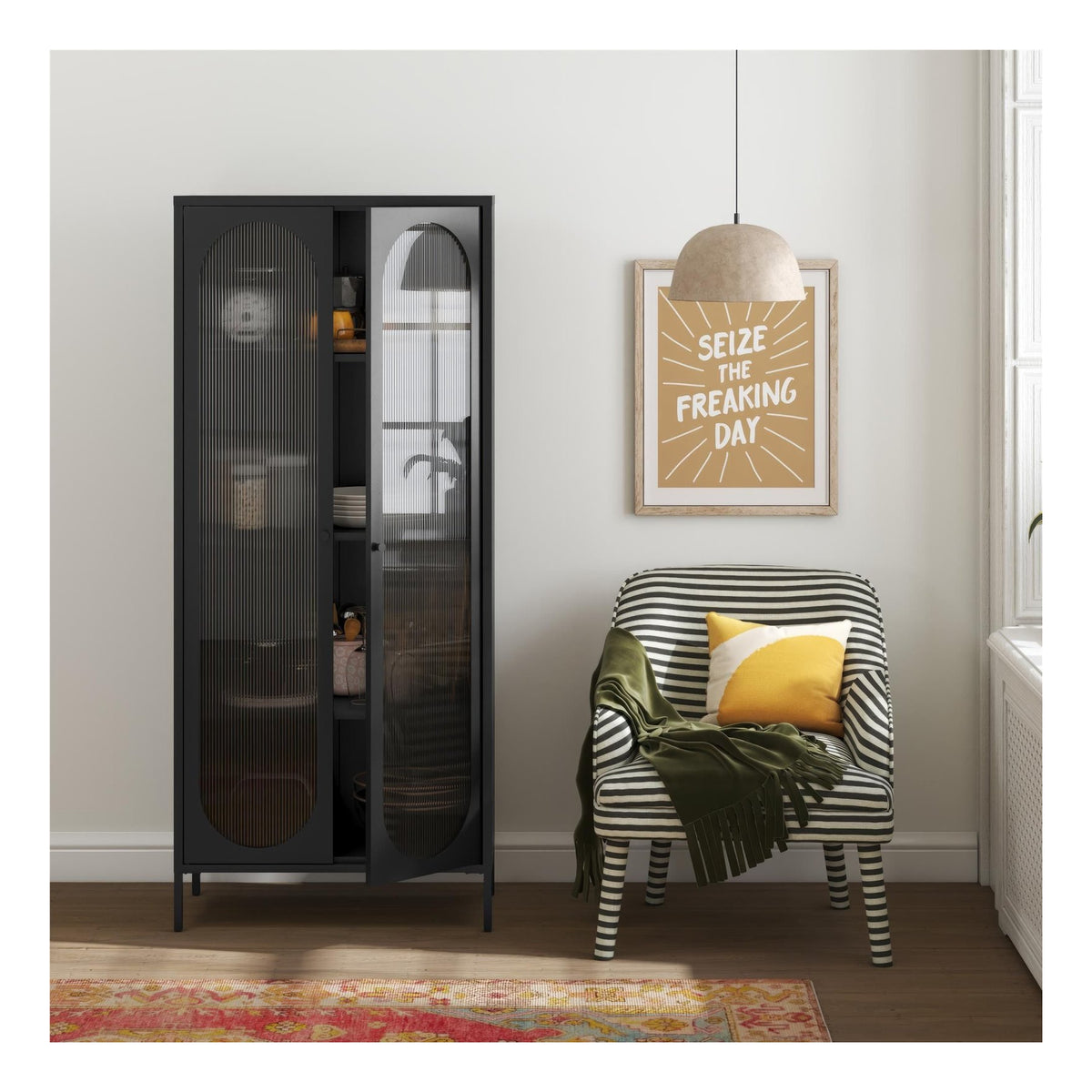 Luna Tall Metal Cabinet with Fluted Glass Doors, view 5