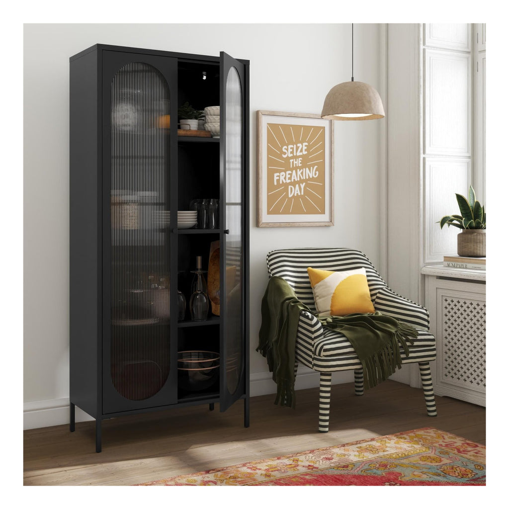 Luna Tall Metal Cabinet with Fluted Glass Doors, view 6
