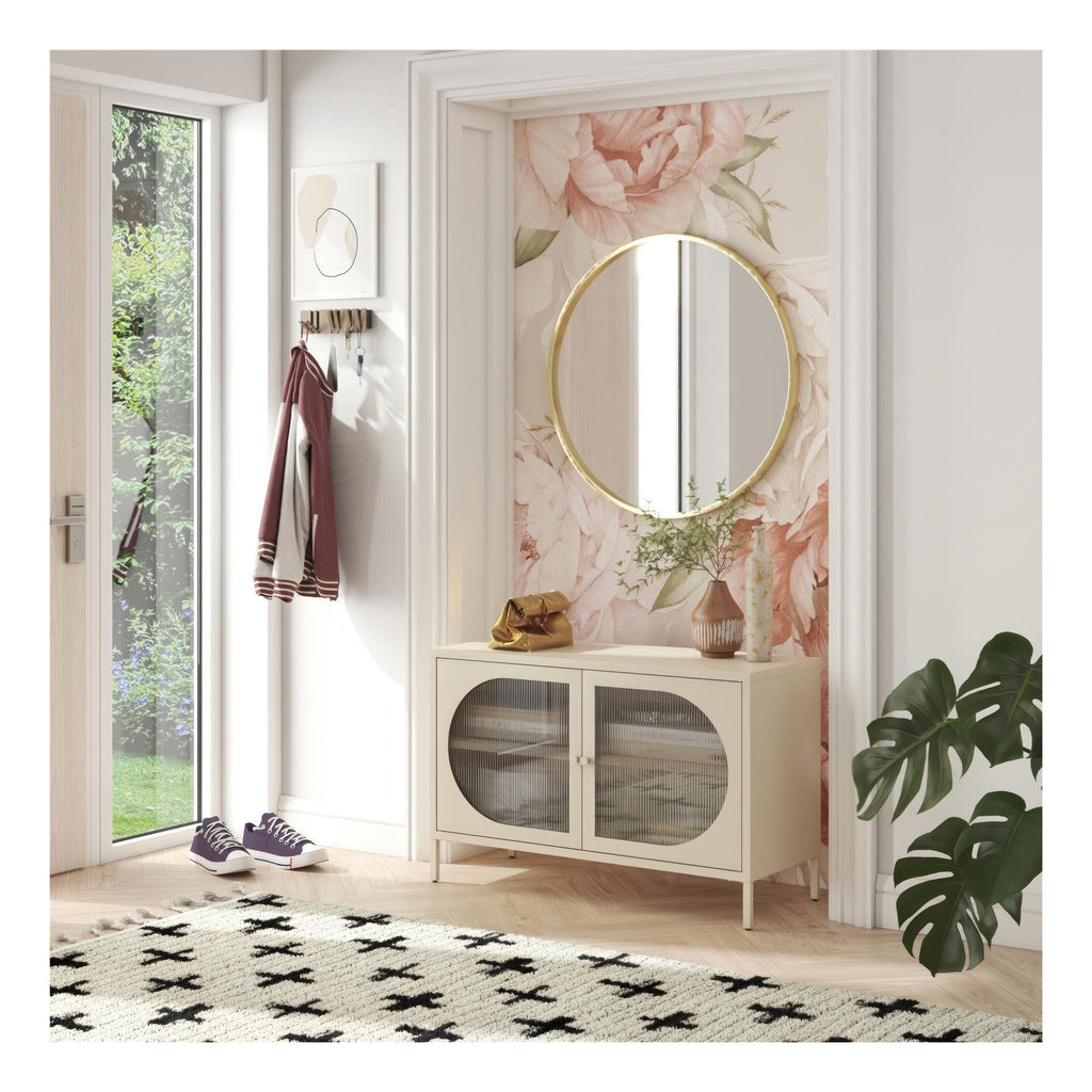 Luna Wide Metal Cabinet with Fluted Glass Doors, view 14