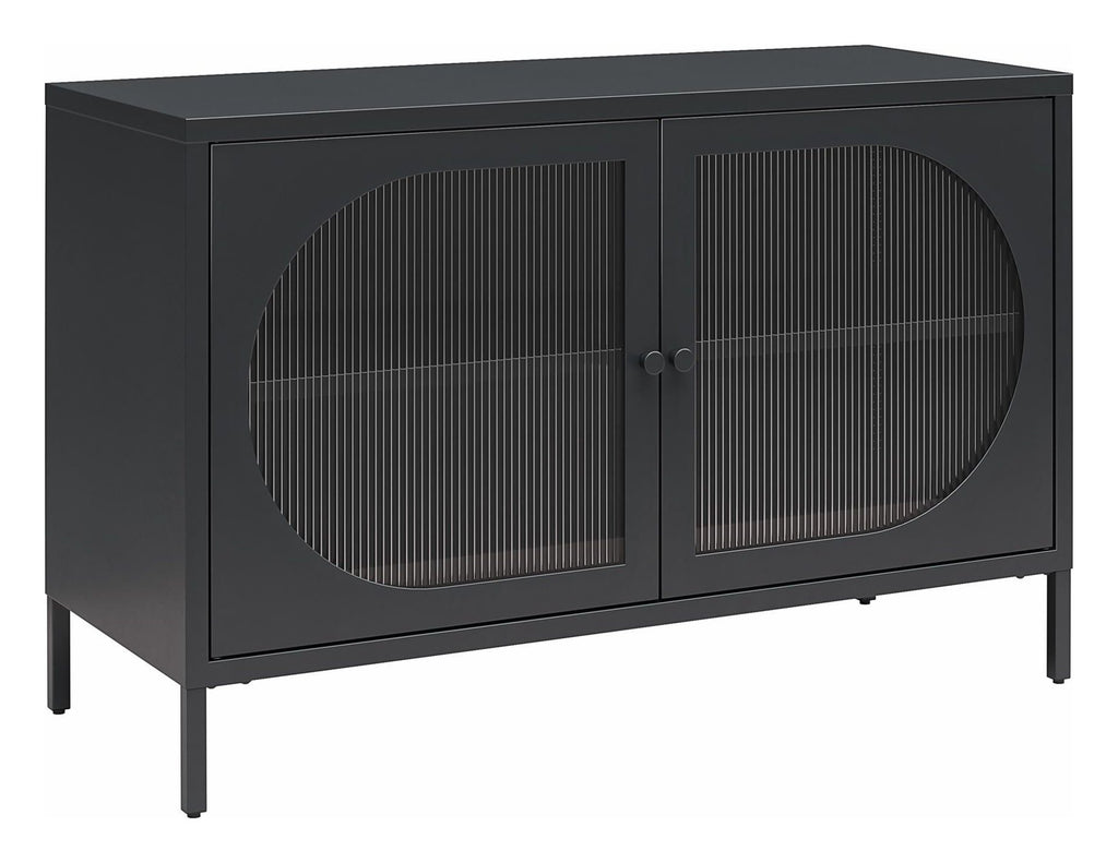 Luna Wide Metal Cabinet with Fluted Glass Doors