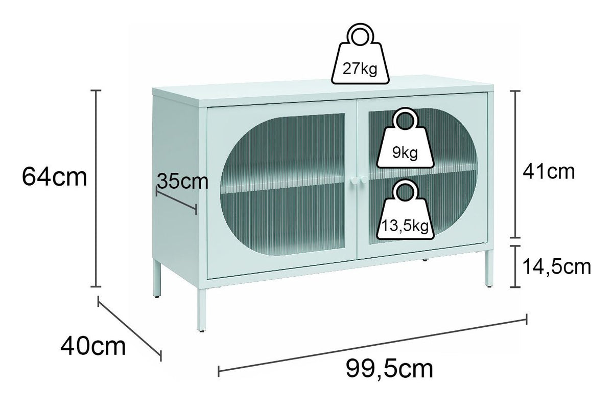 Luna Wide Metal Cabinet with Fluted Glass Doors, view 20
