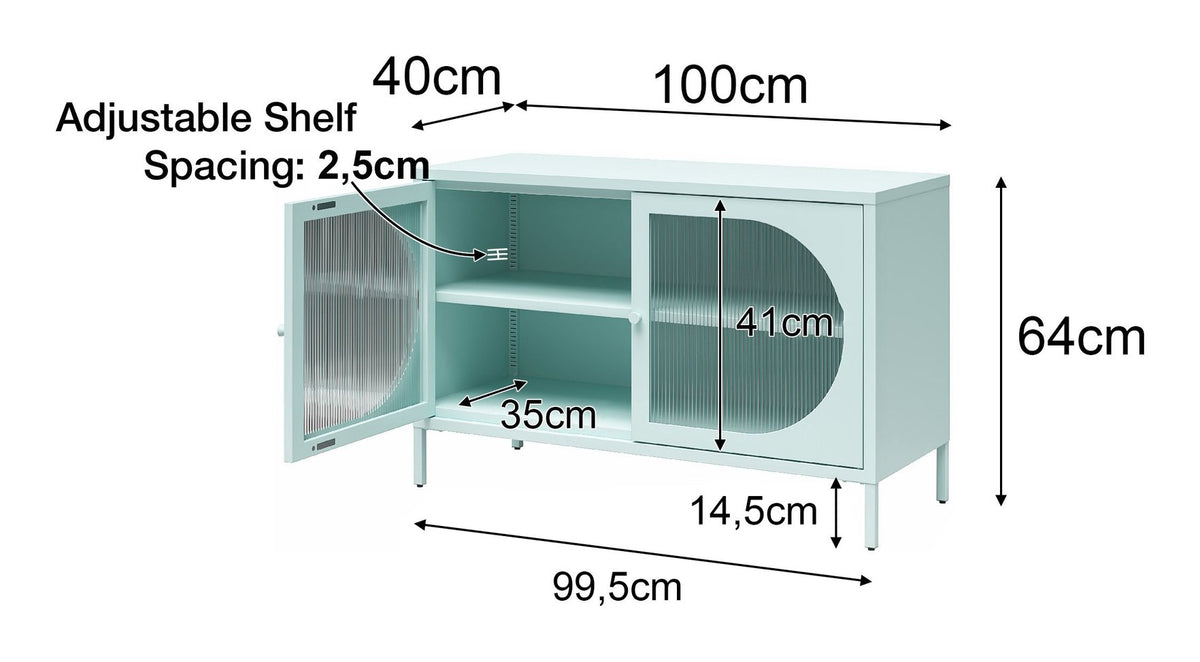 Luna Wide Metal Cabinet with Fluted Glass Doors, view 4