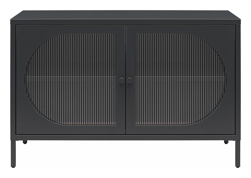 Luna Wide Metal Cabinet with Fluted Glass Doors, view 7
