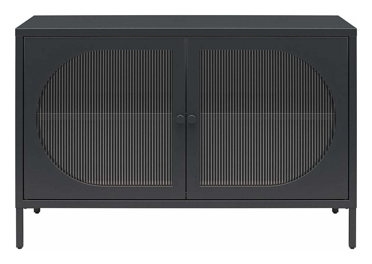 Luna Wide Metal Cabinet with Fluted Glass Doors, view 7