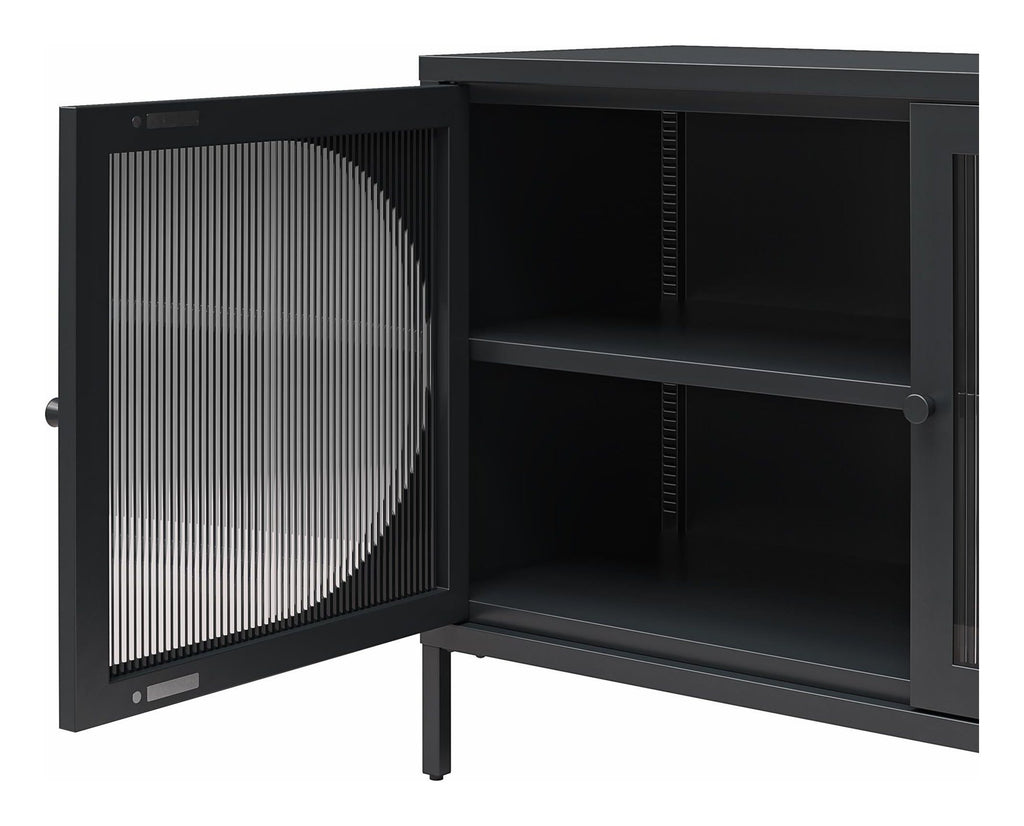 Luna Wide Metal Cabinet with Fluted Glass Doors, view 8