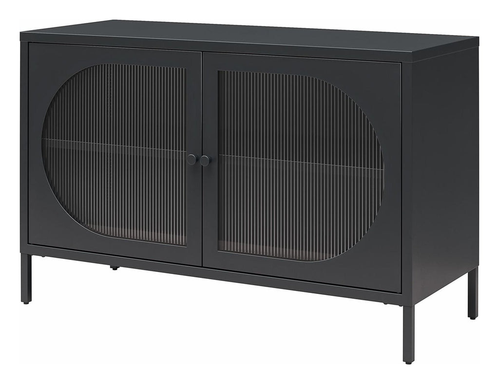 Luna Wide Metal Cabinet with Fluted Glass Doors, view 9