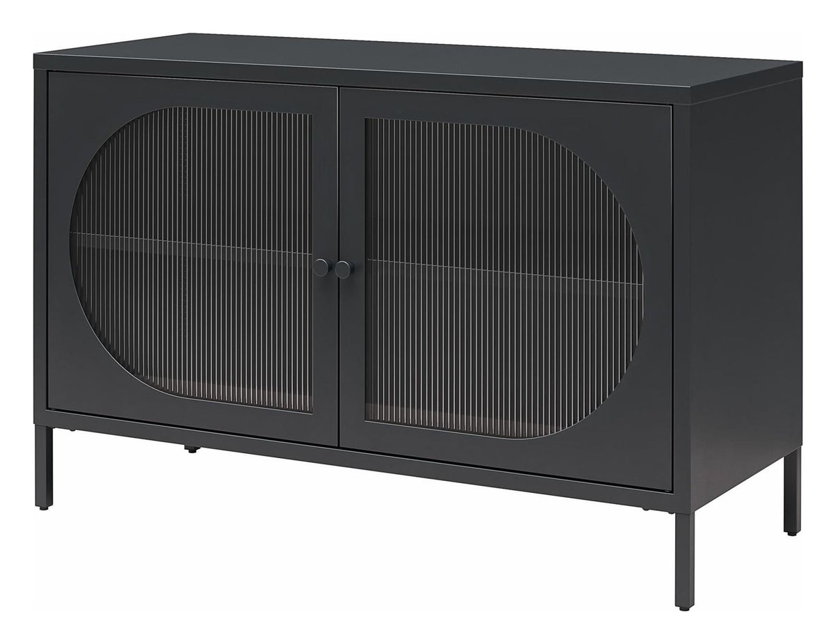 Luna Wide Metal Cabinet with Fluted Glass Doors, view 9