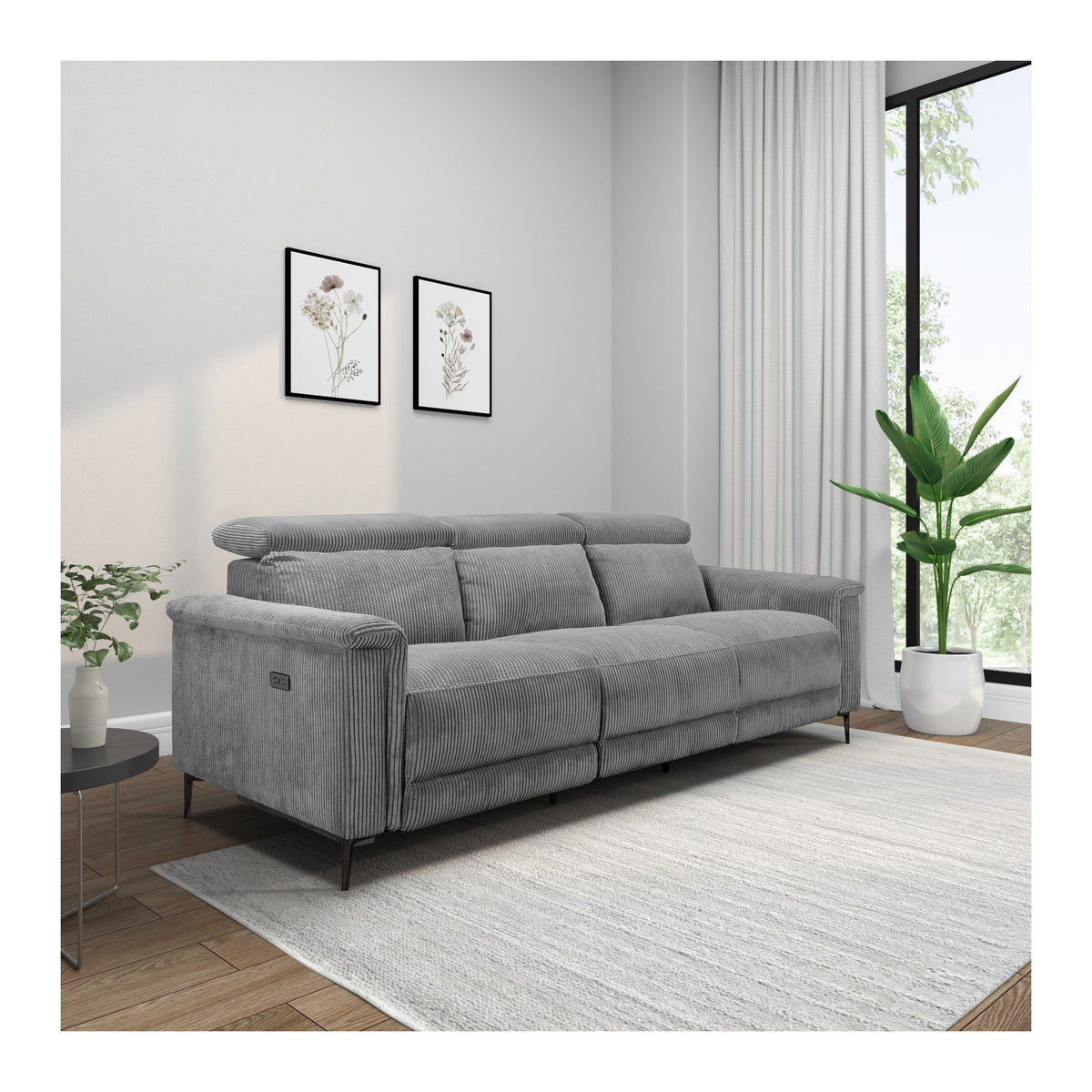 Lund 3 Seater Sofa with 2 Electric Recliners, Corduroy, view 2