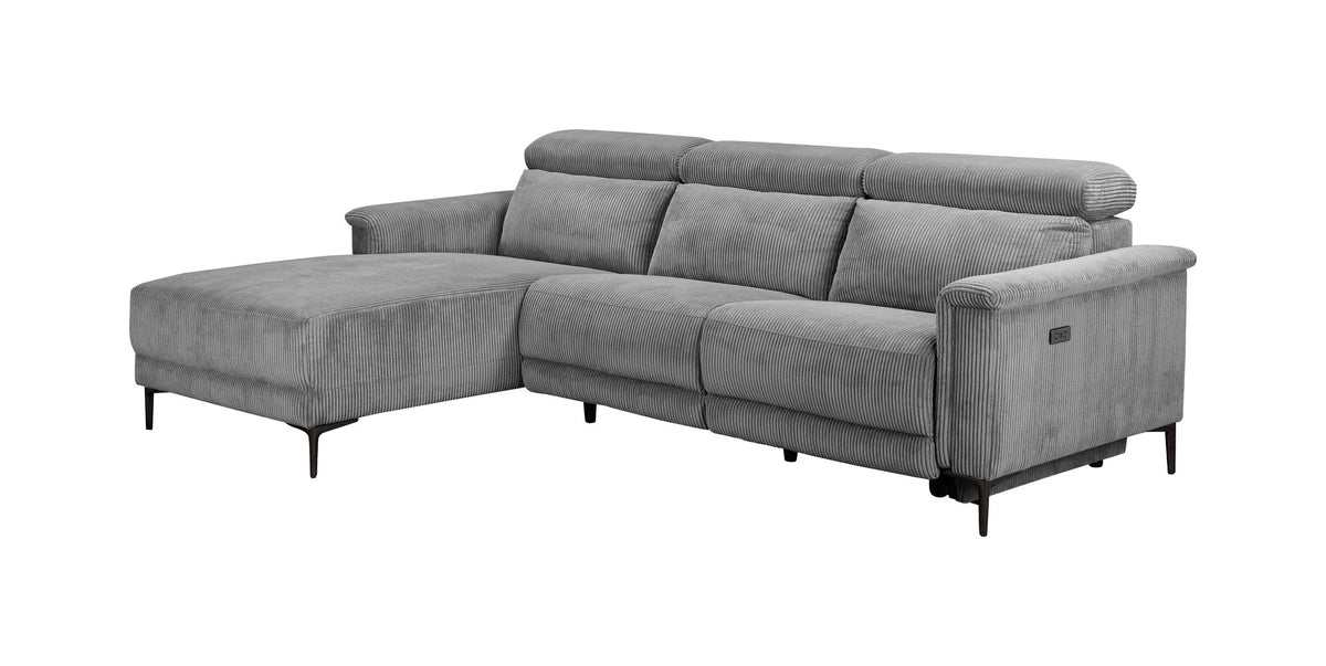 Lund L-Shaped Sofa with Chaise and Electric Recliner, Corduroy