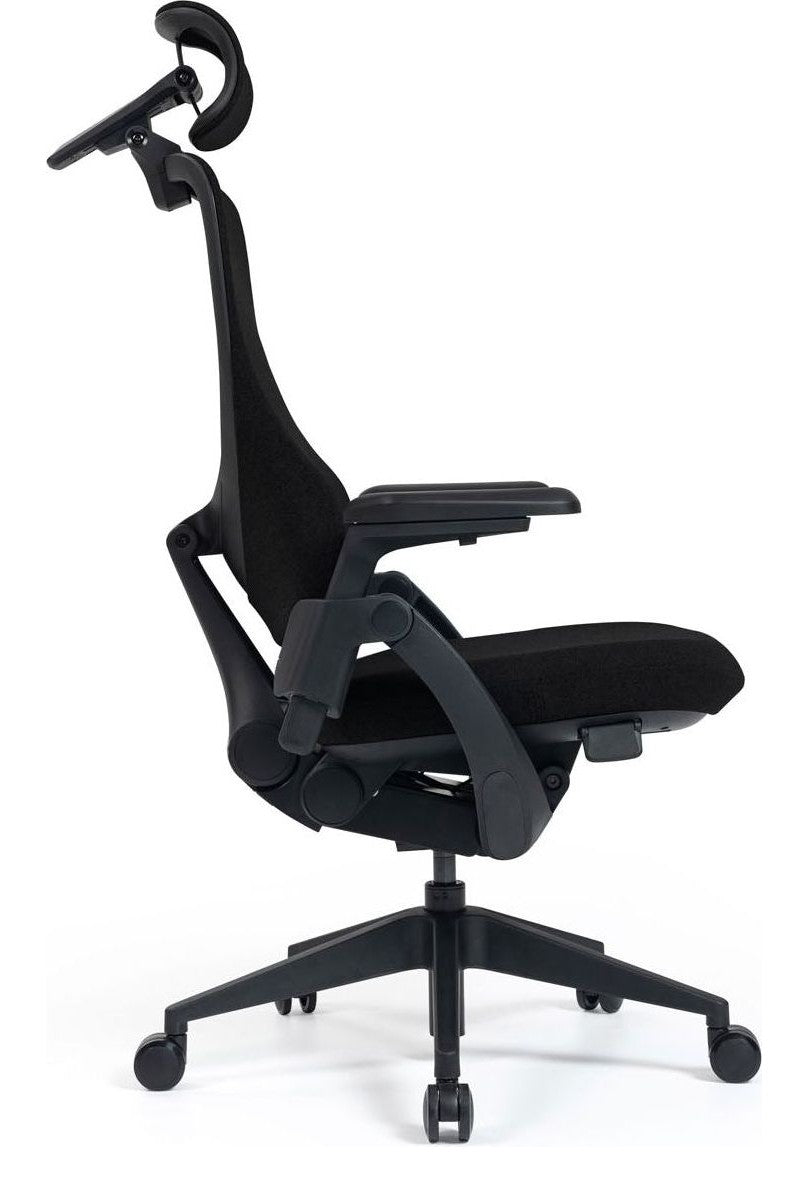 Mantra Fabric Posture Chair in black from the side