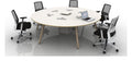 Mason Arthur Circular Cluster Desk with Wood Legs, oak frame