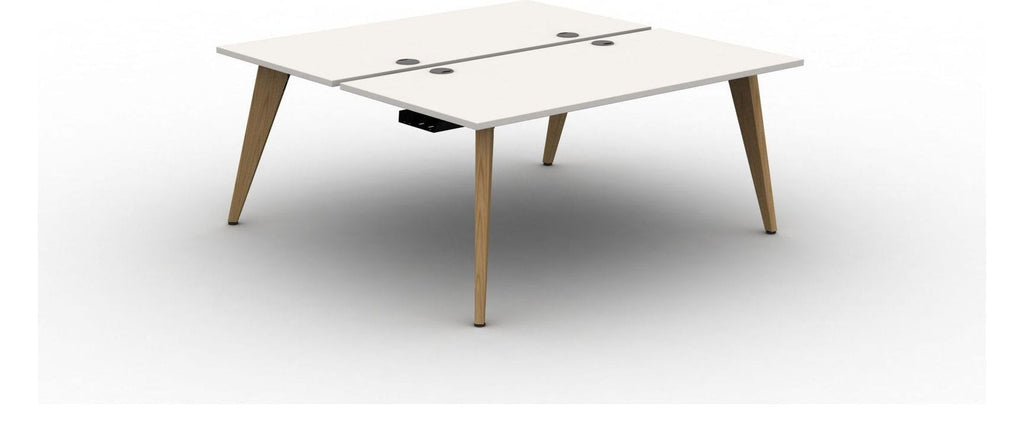 Mason Pyramid Wood 2 Person Bench Desk, oak frame