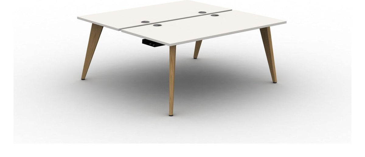 Mason Pyramid Wood 2 Person Bench Desk, oak frame