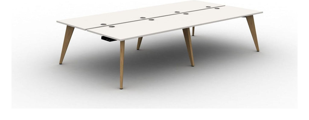 Mason Pyramid Wood 4 Person Bench Desk, oak frame