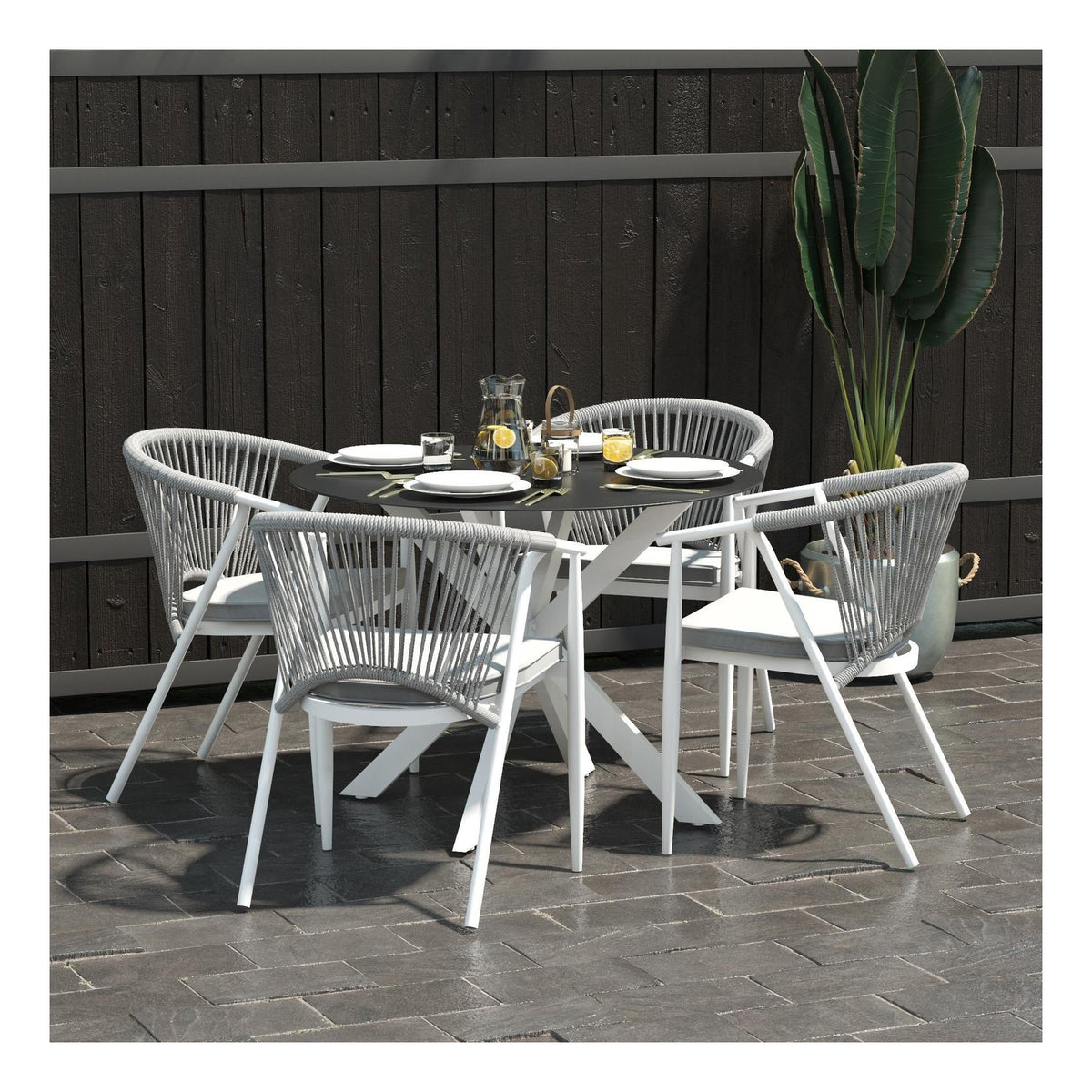 Metal and Glass Top Outdoor Dining Table, view 6