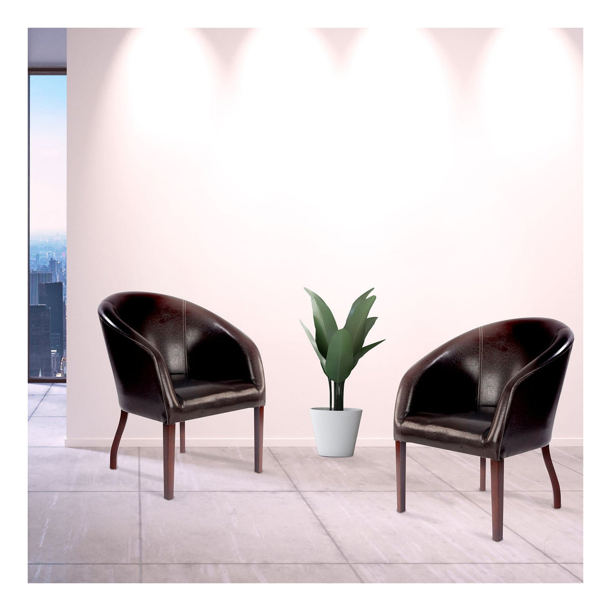 Metro Curved Leather Effect Armchair in brown, view 2