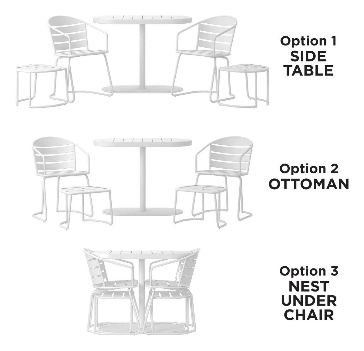 Metro Retro 5 Piece Steel Patio Nesting Bistro Set 2 Chairs/2 Ottomans & Table, view 3