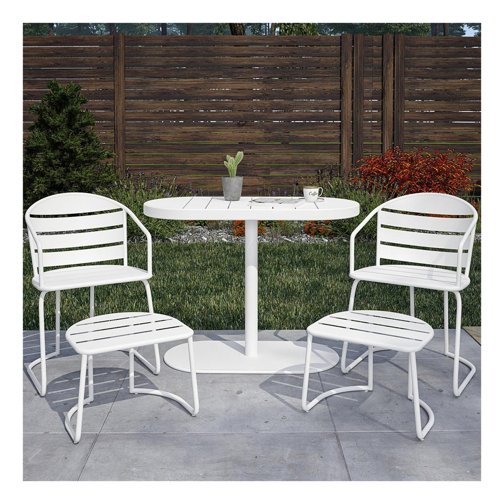 Metro Retro 5 Piece Steel Patio Nesting Bistro Set 2 Chairs/2 Ottomans & Table, view 4