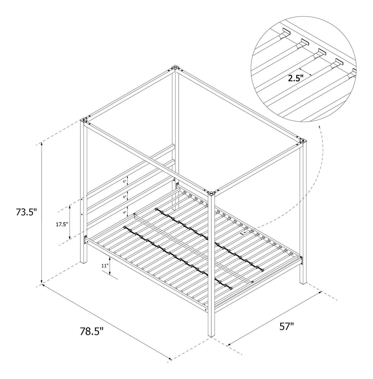 Modern Metal Canopy Bed, Double, view 5