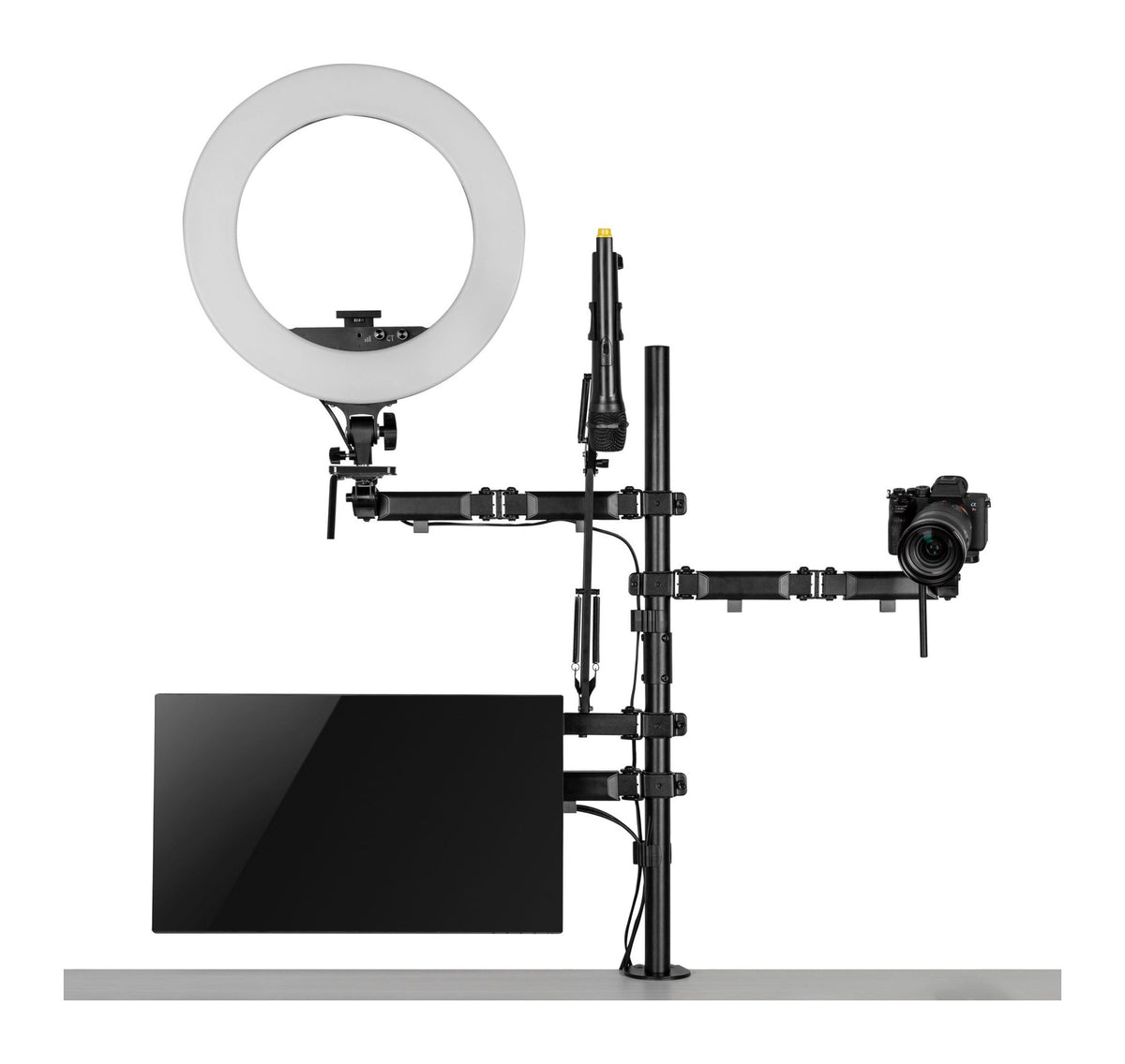 Monitor Arm Streaming Rig with Camera, Microphone and Light Mounts, view 3