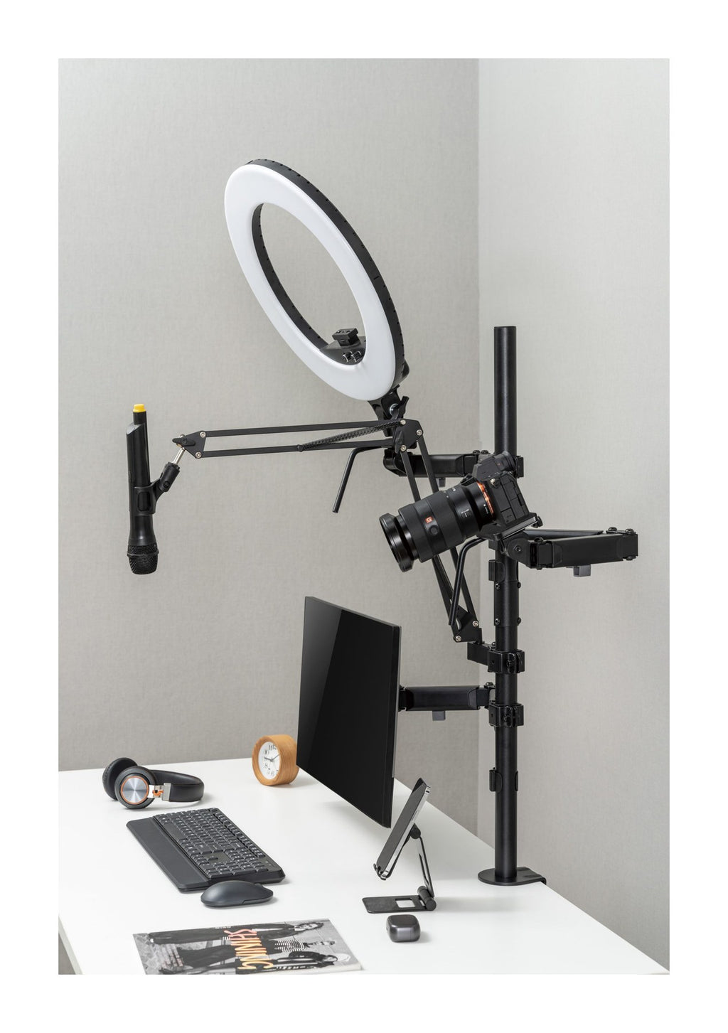 Monitor Arm Streaming Rig with Camera, Microphone and Light Mounts, view 4
