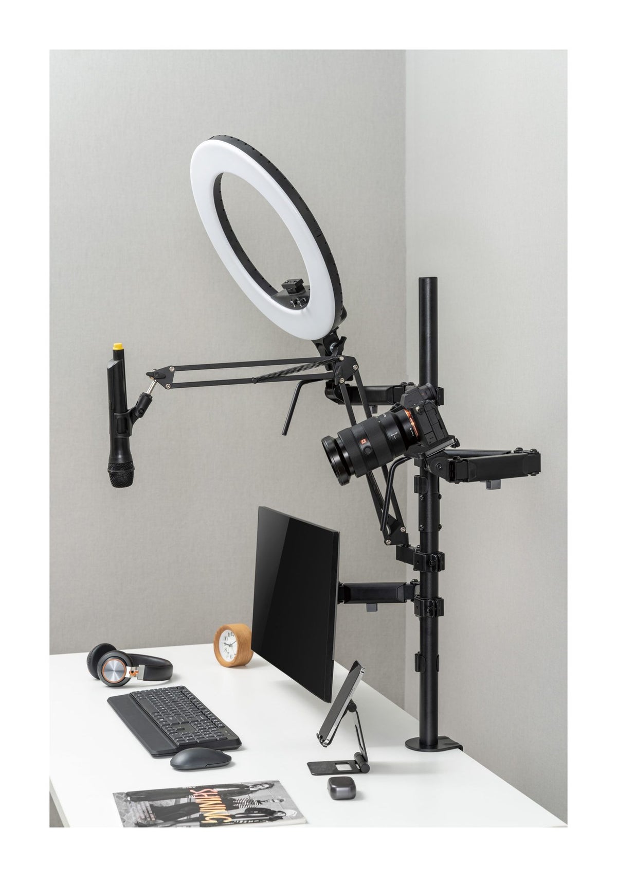 Monitor Arm Streaming Rig with Camera, Microphone and Light Mounts, view 4