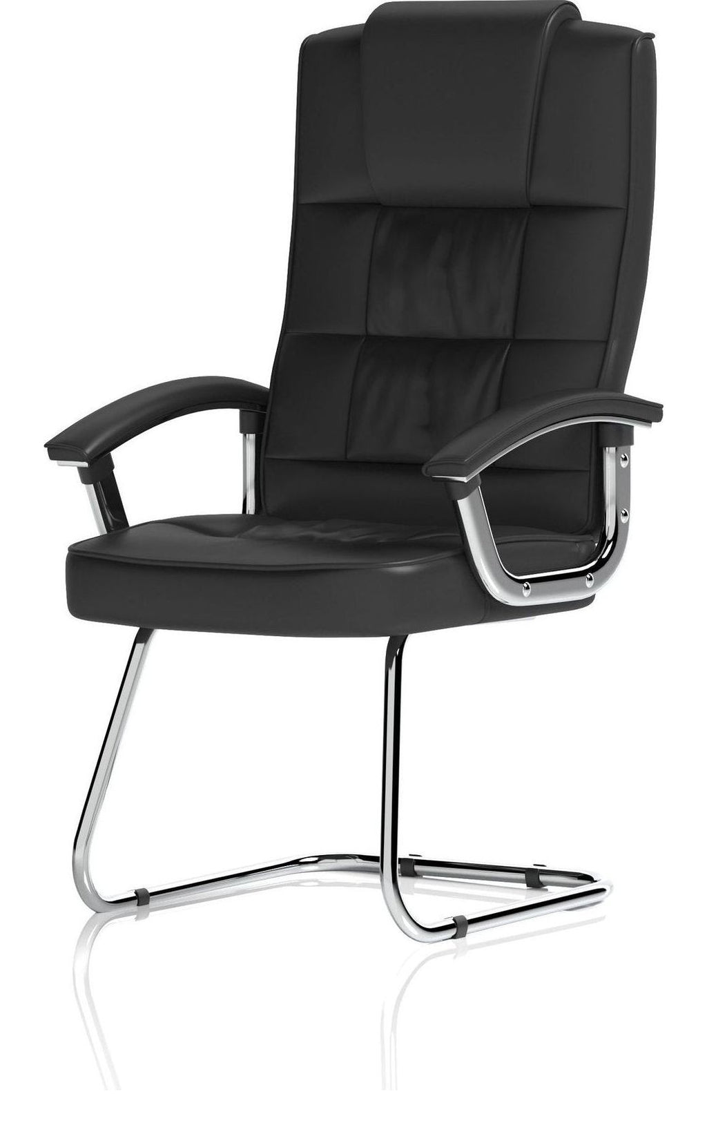 Moore Deluxe High Back Black Fabric Cantilever Visitor Chair, black leather (deluxe), another view 2