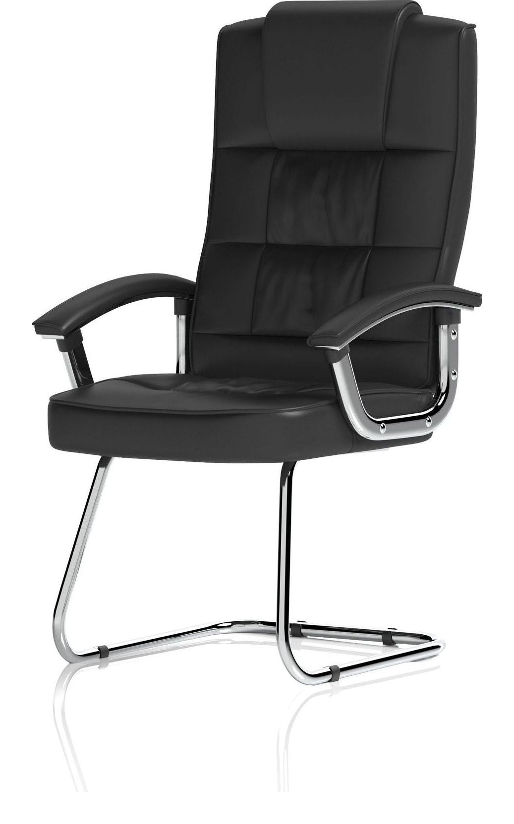 Moore Deluxe High Back Black Fabric Cantilever Visitor Chair, black leather (deluxe), another view 2