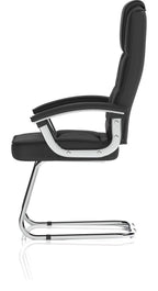 Moore Deluxe High Back Black Fabric Cantilever Visitor Chair, black leather (deluxe), another view 3