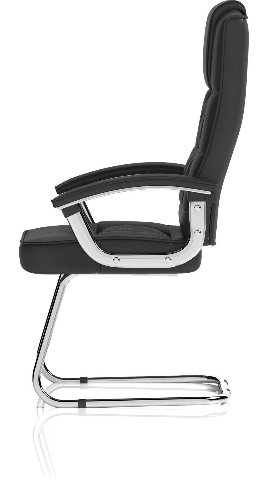 Moore Deluxe High Back Black Fabric Cantilever Visitor Chair, black leather (deluxe), another view 3