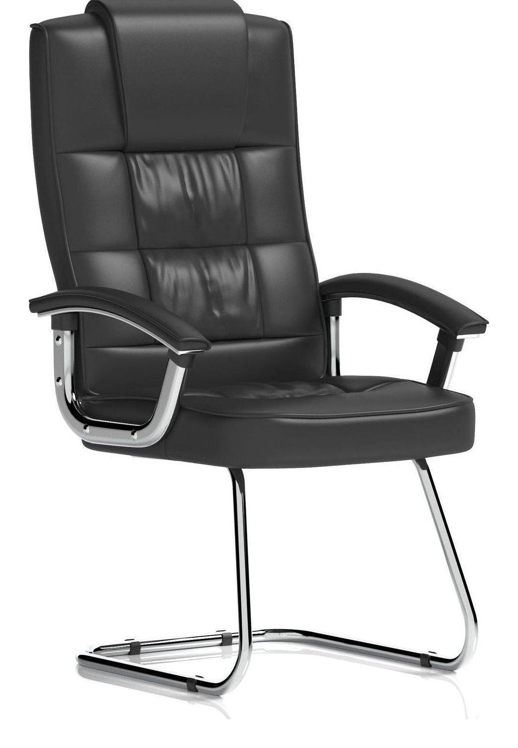 Moore Deluxe High Back Black Leather Cantilever Visitor Chair, black leather (deluxe)