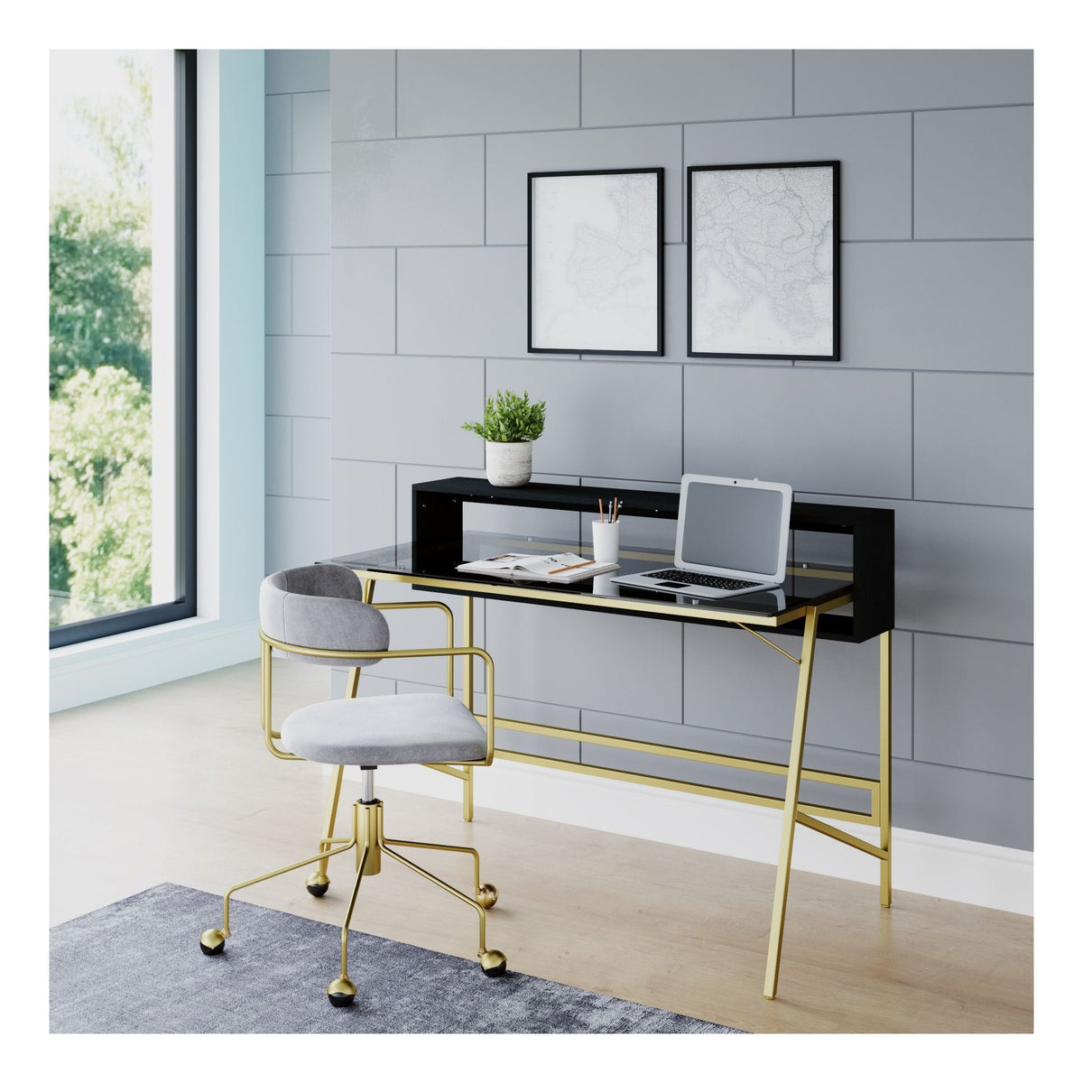 Morgan Office Desk With Smoked Glass Top, view 2