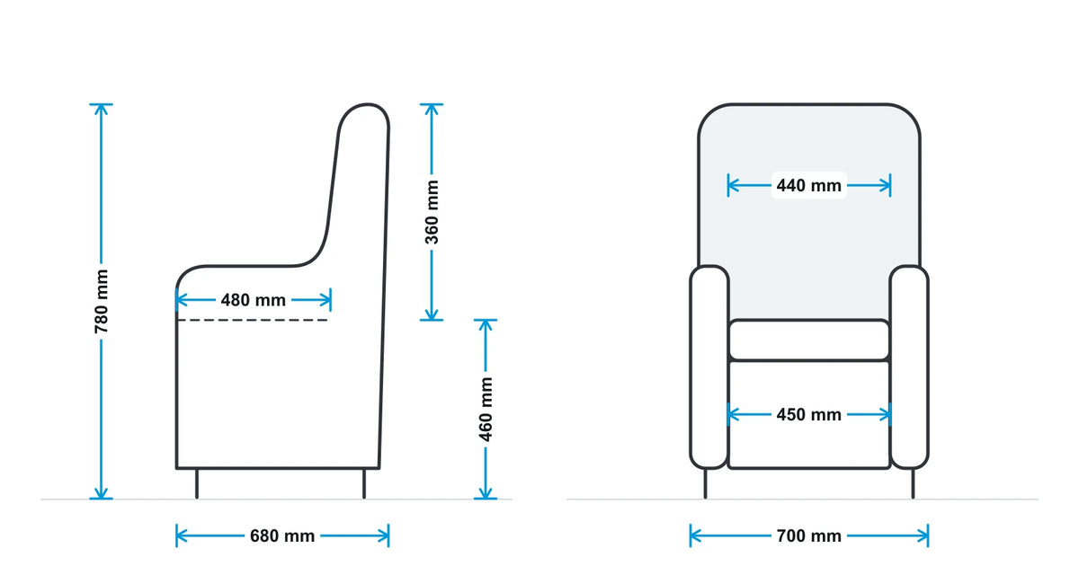 Neo Single Tub Soft Seating Arm Chair measurements