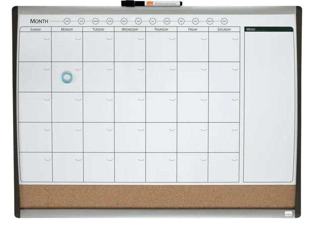 Nobo Small Magnetic Whiteboard Planner with Cork Notice Board 585 x 430mm, view 2