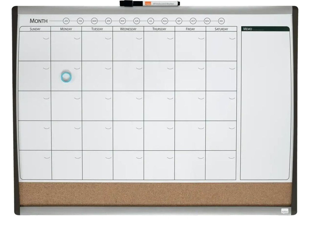 Nobo Small Magnetic Whiteboard Planner with Cork Notice Board 585 x 430mm, view 2