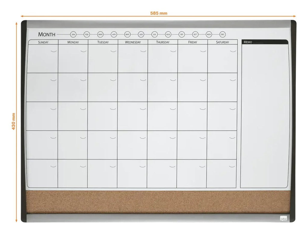 Nobo Small Magnetic Whiteboard Planner with Cork Notice Board 585 x 430mm, view 3
