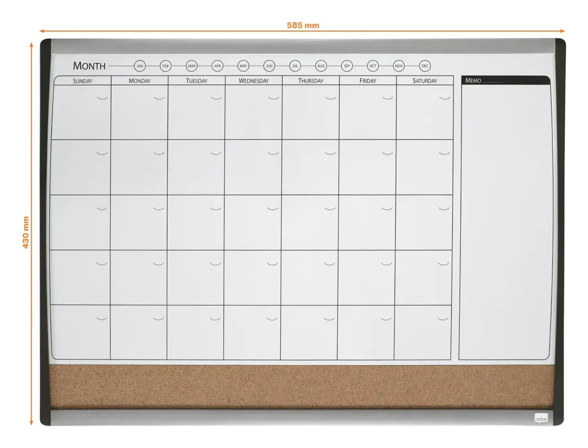 Nobo Small Magnetic Whiteboard Planner with Cork Notice Board 585 x 430mm, view 3