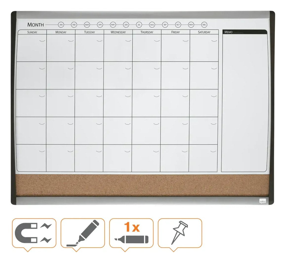 Nobo Small Magnetic Whiteboard Planner with Cork Notice Board 585 x 430mm, view 4