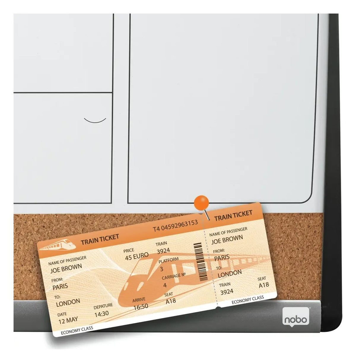 Nobo Small Magnetic Whiteboard Planner with Cork Notice Board 585 x 430mm, view 7