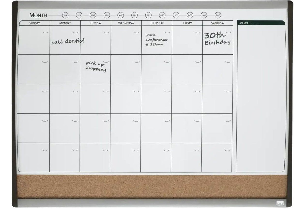 Nobo Small Magnetic Whiteboard Planner with Cork Notice Board 585 x 430mm, view 9