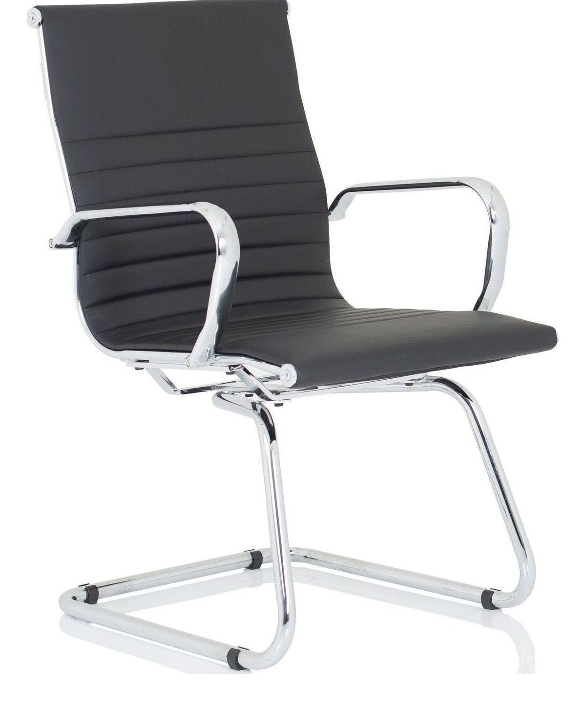 Nola Black Leather Cantilever Visitor Chair, black leather