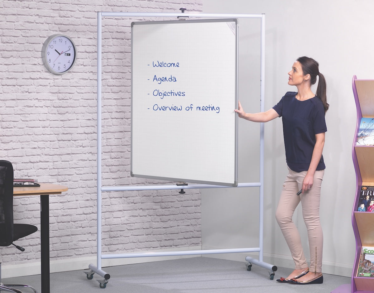 Non-Magnetic Mobile Pivot Whiteboard, 900 x 1200 mm