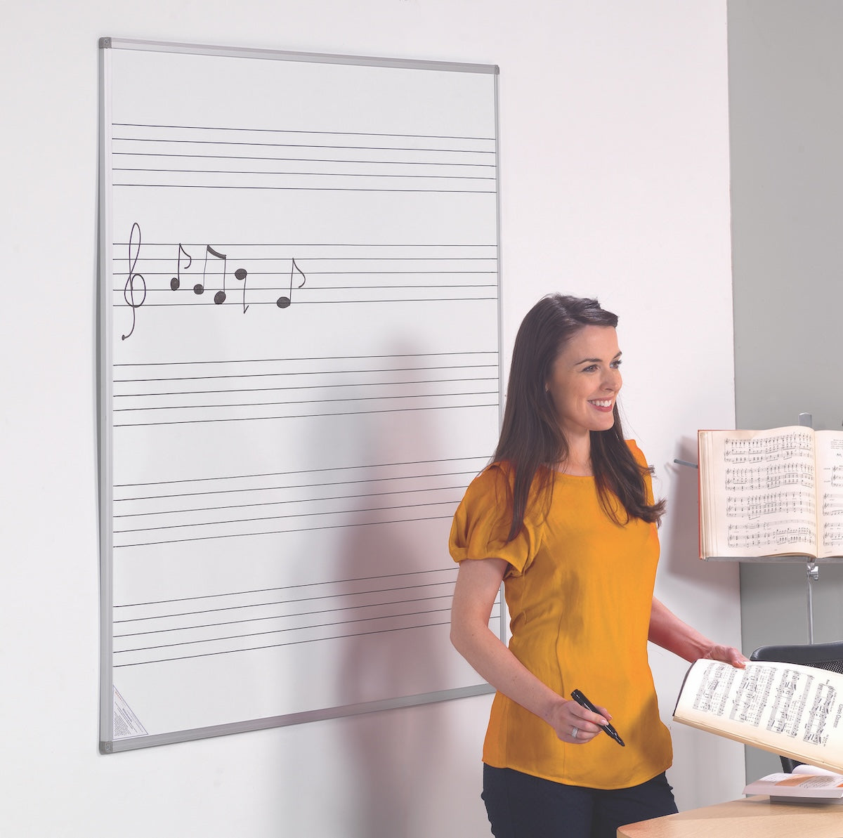 Non-Magnetic Music Stave Whiteboard, 900 x 600 mm