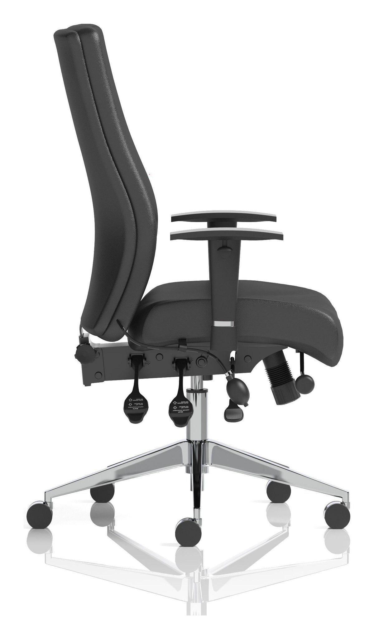 Onyx Leather Ergonomic Posture Chair, black leather, no headrest, another view 2