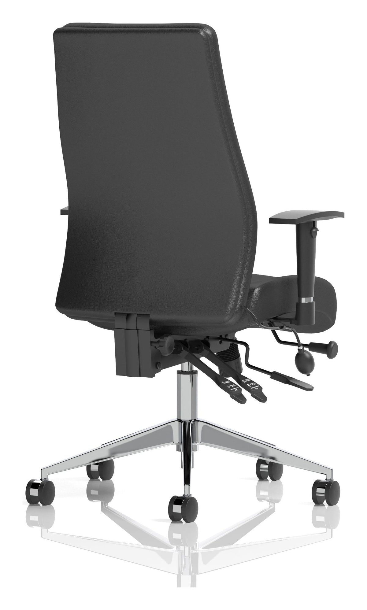 Onyx Leather Ergonomic Posture Chair, black leather, no headrest, another view 3