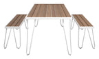 Paulette Outdoor/Indoor 5' Table And Bench Set- Metal Frame Resin Wood Effect Top